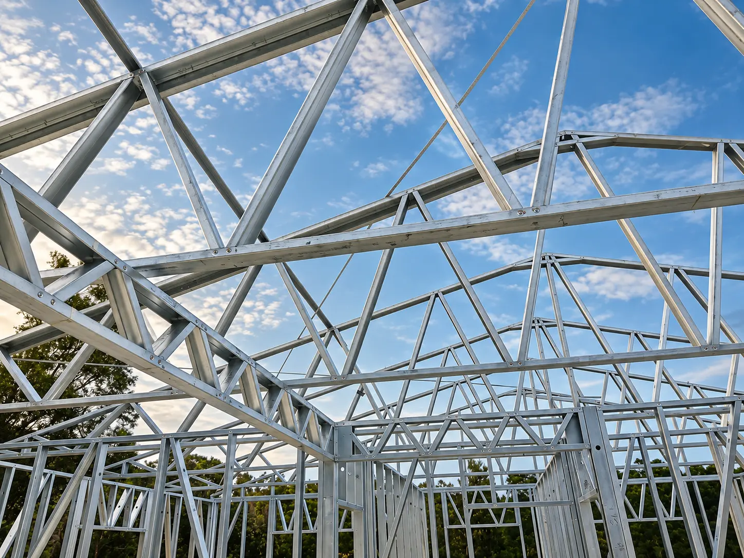 Close view through LSF roof trusses at the Somerset West project