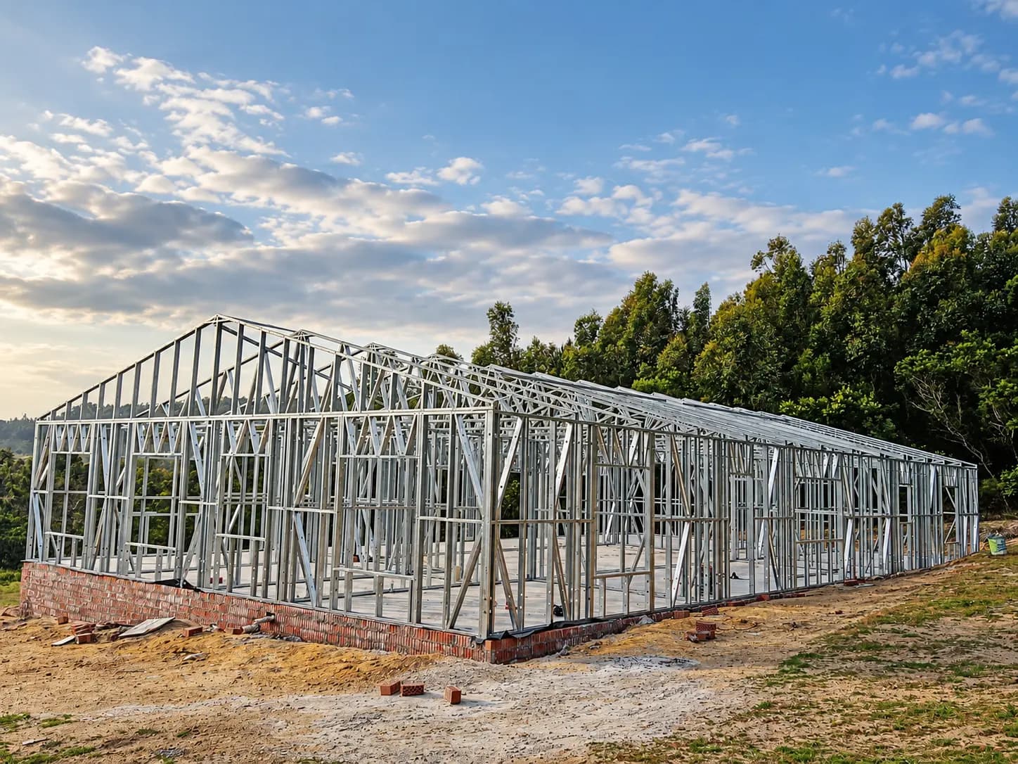 Angle showing the installed roof and wall framing in Somerset West